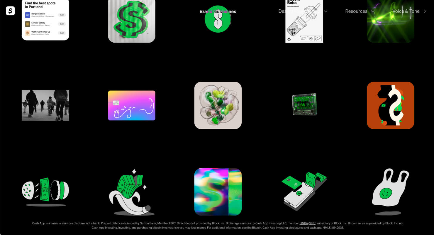 Dark showcase grid of colourful app icons and product thumbnails